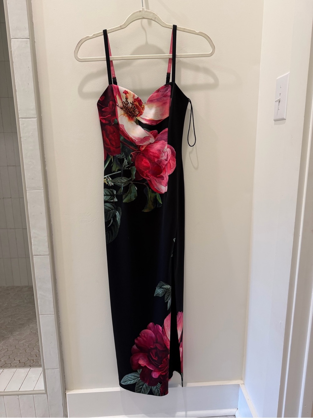 Alice + Olivia Black Slip Dress with Pink Floral Print